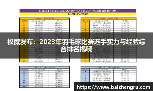 权威发布：2023年羽毛球比赛选手实力与经验综合排名揭晓